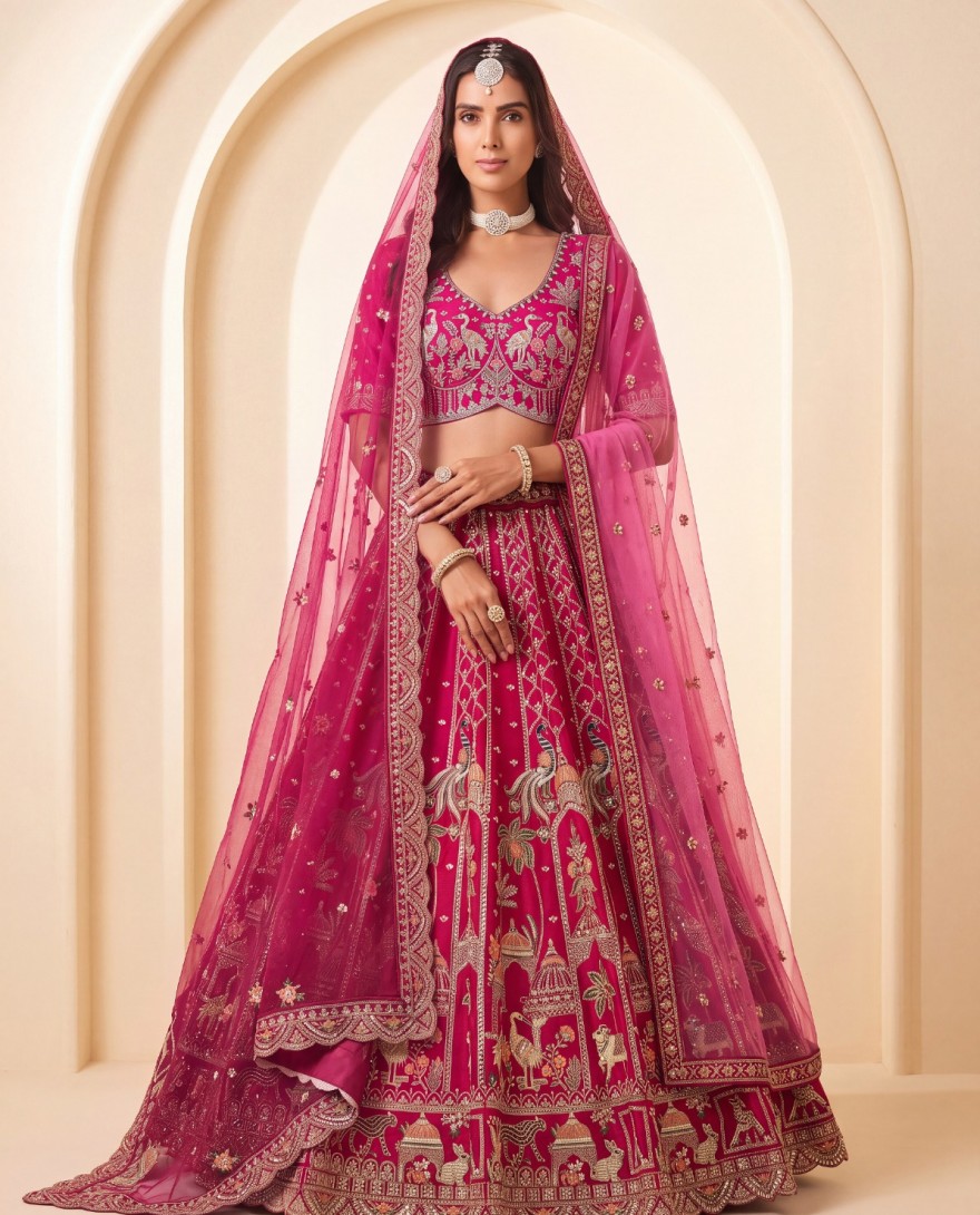 3073B - Rani Silk Beads, Embroidered, Sequins, Thread and Zari Work Lehenga Choli